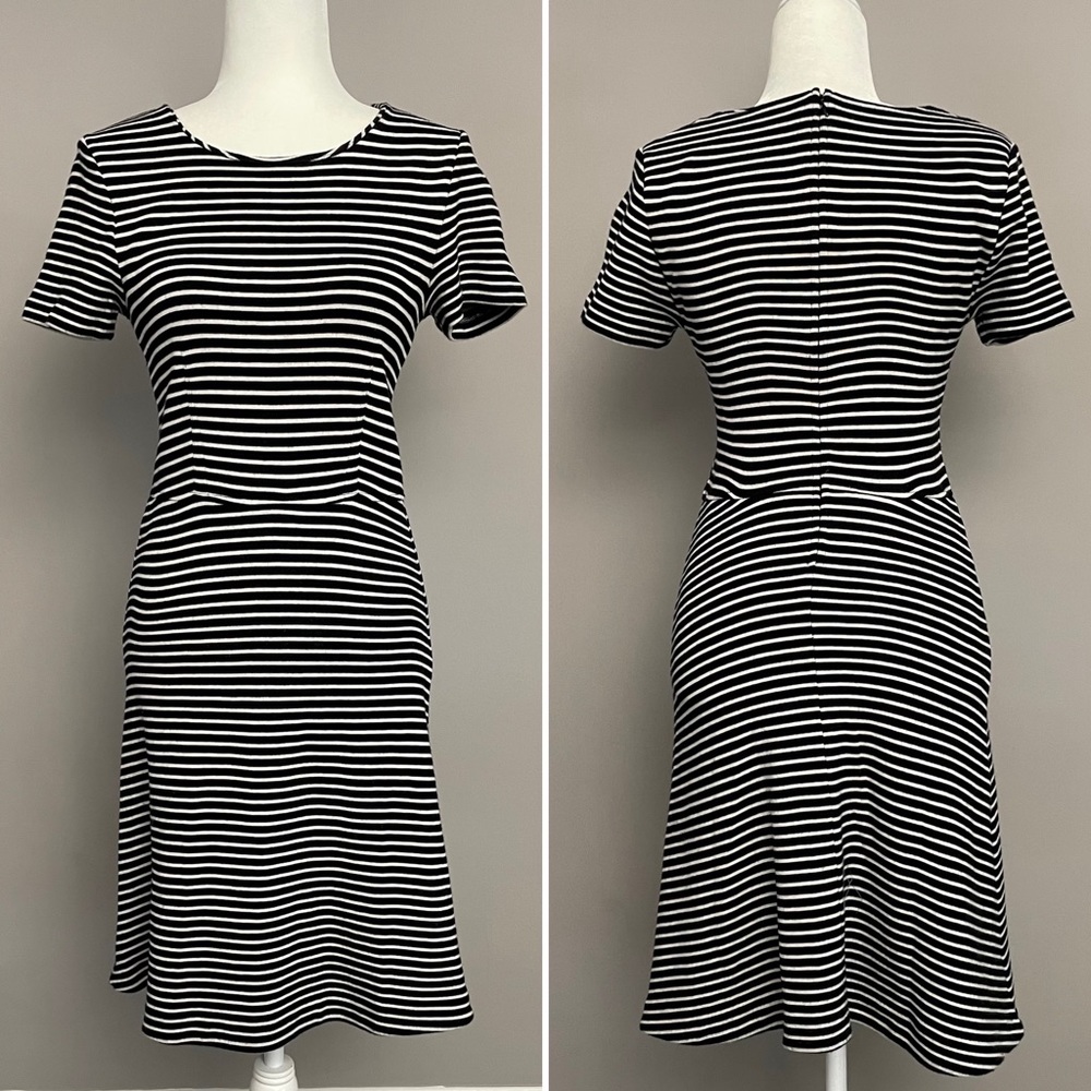 Madewell Black & White Stripe Gallerist A-Line Knit Dress Size M